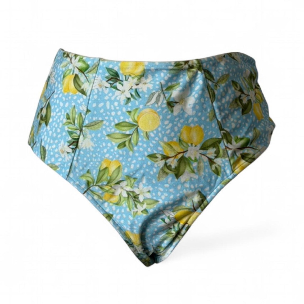 JMP The Label Main Squeeze Lemon Print High Waist Bikini Bottoms, Women's Size S
